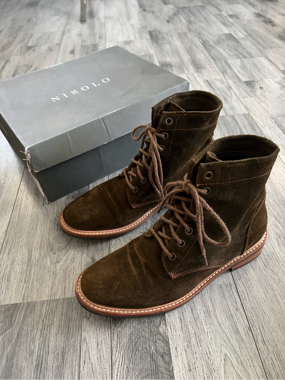 Nisolo Amalia Dark Olive Suede Lace-Up Ankle Combat Boots